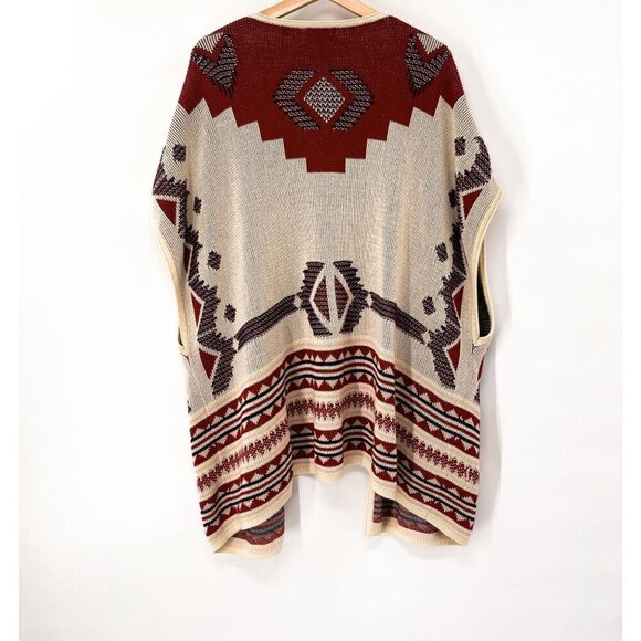 Aztec Boho Knit Open Front Draped Cardigan Kimono Cape Shawl Small Medium - Picture 3 of 8